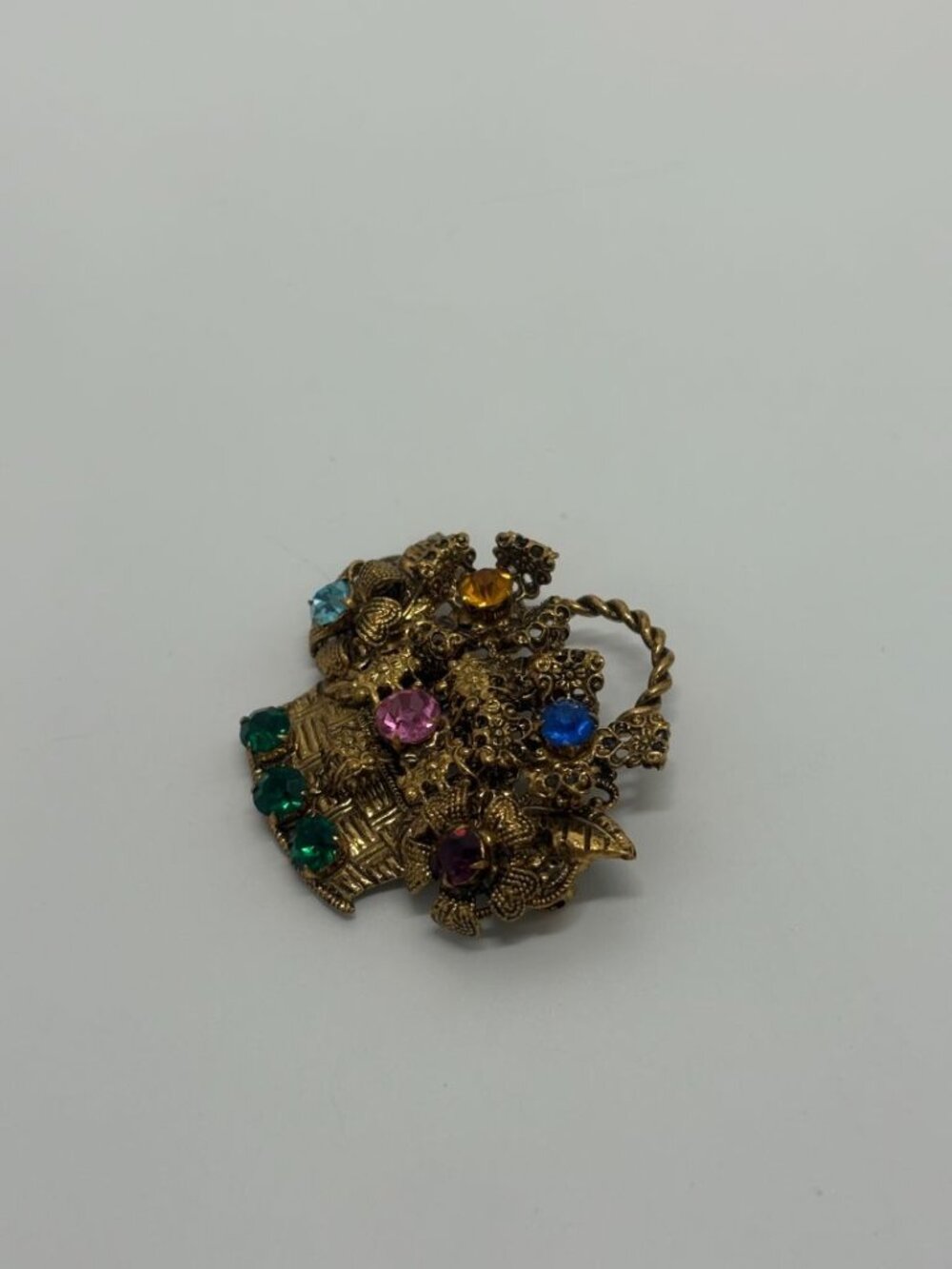 Gold-Tone Vintage Rhinestone Flower Basket 1950s/1960s Brooch Pin - Picture 2 of 7
